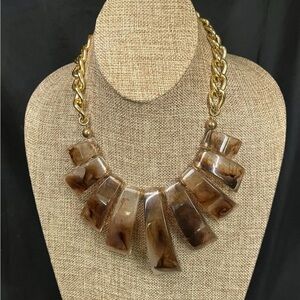 Vtg 1970s High Fashion Gold Tone Brass & Lucite Smoke Collar Statement Necklace
